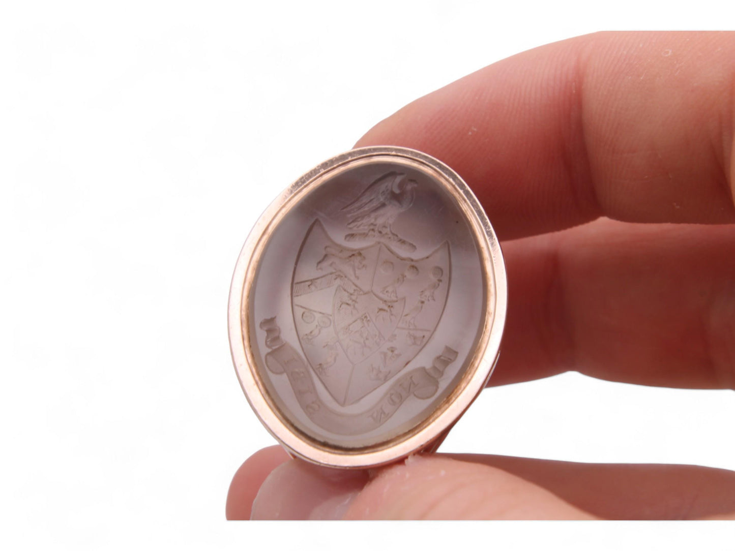 Antique 9ct Gold Chalcedony Intaglio "NOT FOR ONESELF" Phoenix Crest Seal