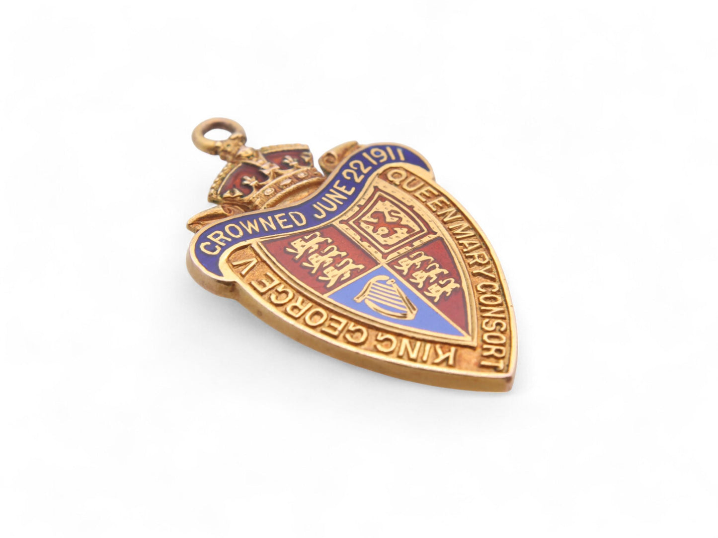 Antique 9ct Gold Enamelled 'KING GEORGE V' Royal Shield Pendant