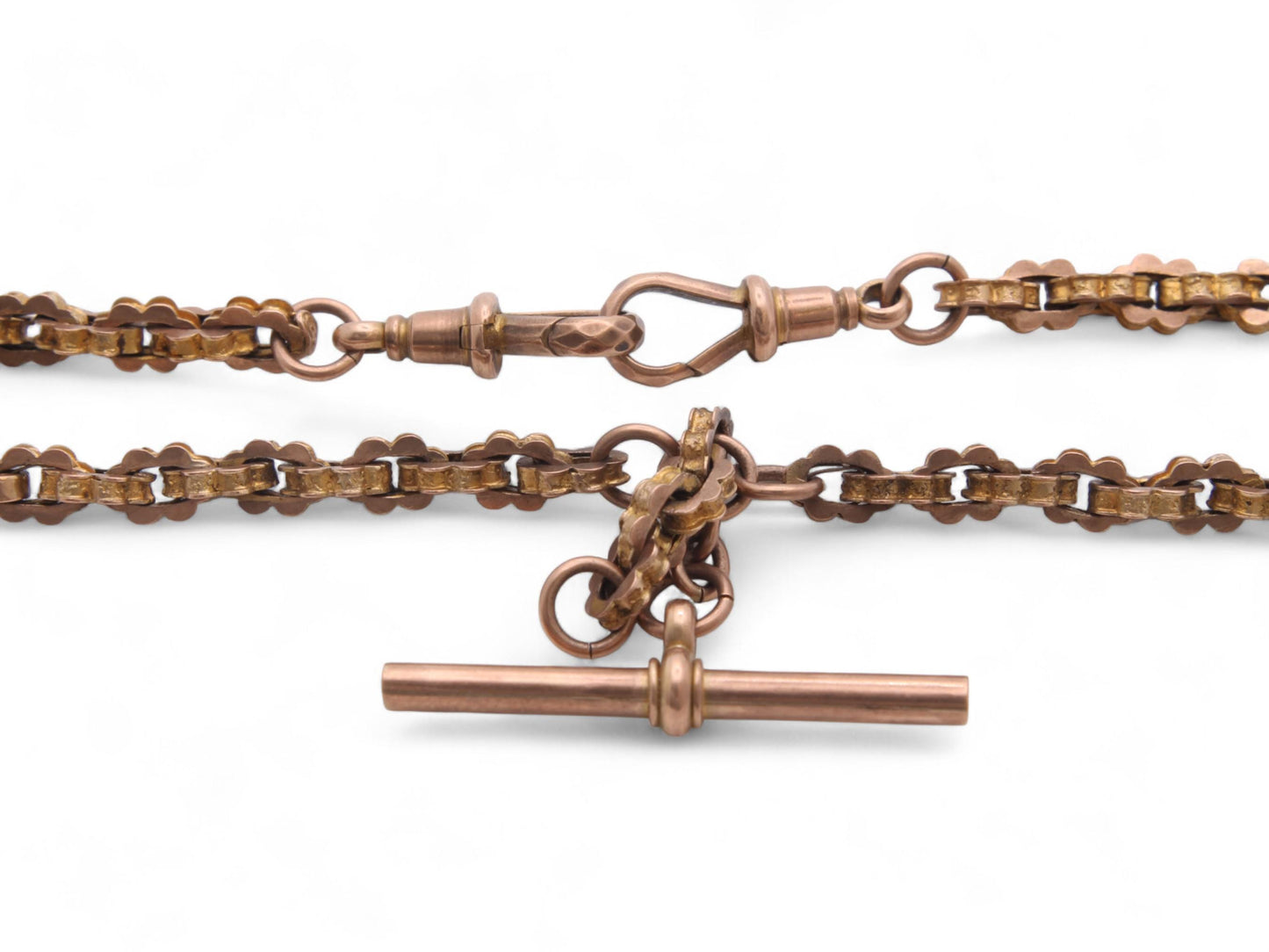 Antique 9ct Gold Fancy Star Link Double Albert Chain, 14"