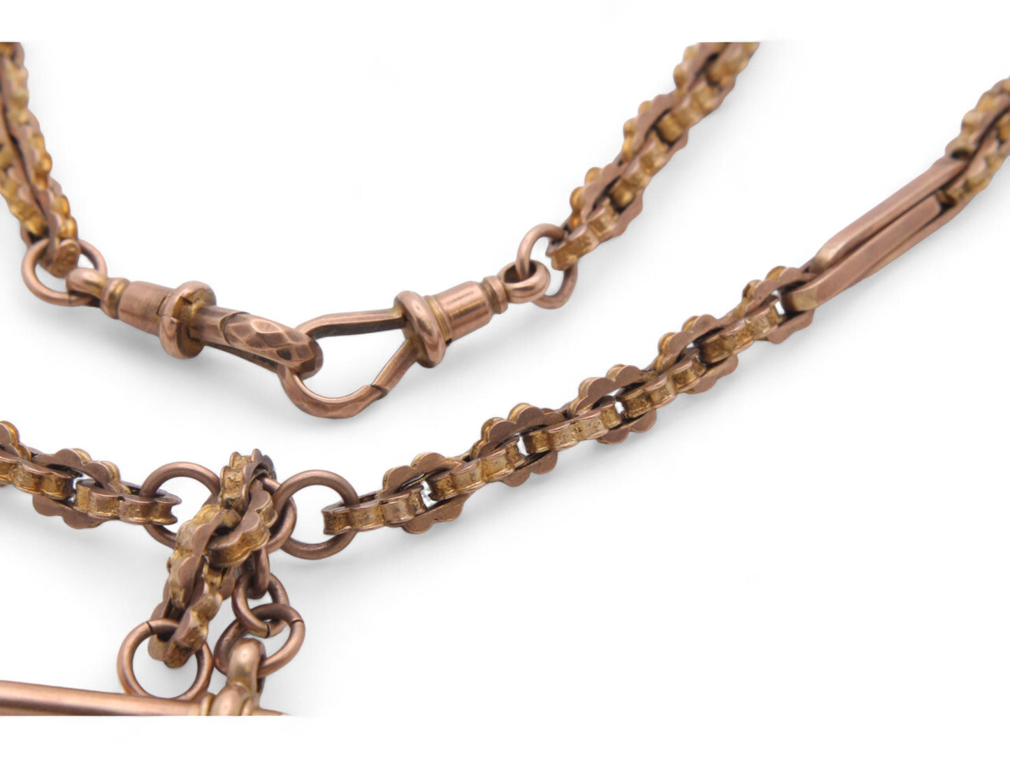 Antique 9ct Gold Fancy Star Link Double Albert Chain, 14"