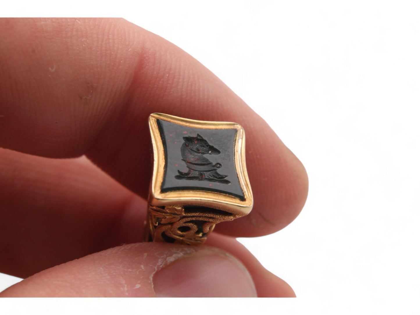 Antique 15ct Gold Ivy Motif Watch Key Pendant With Greyhound Intaglio Crest