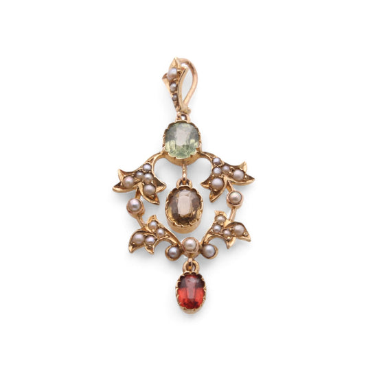 Antique 15ct Gold Peridot Citrine Garnet Pendant