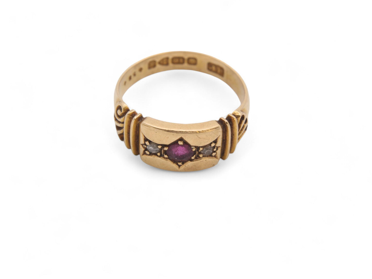 Antique 18ct Gold Ruby Diamond Gypsy Ring