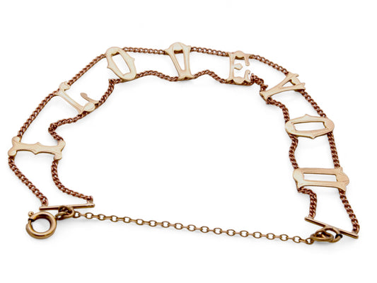 Vintage 9ct Gold I Love You Bracelet, 7.25"