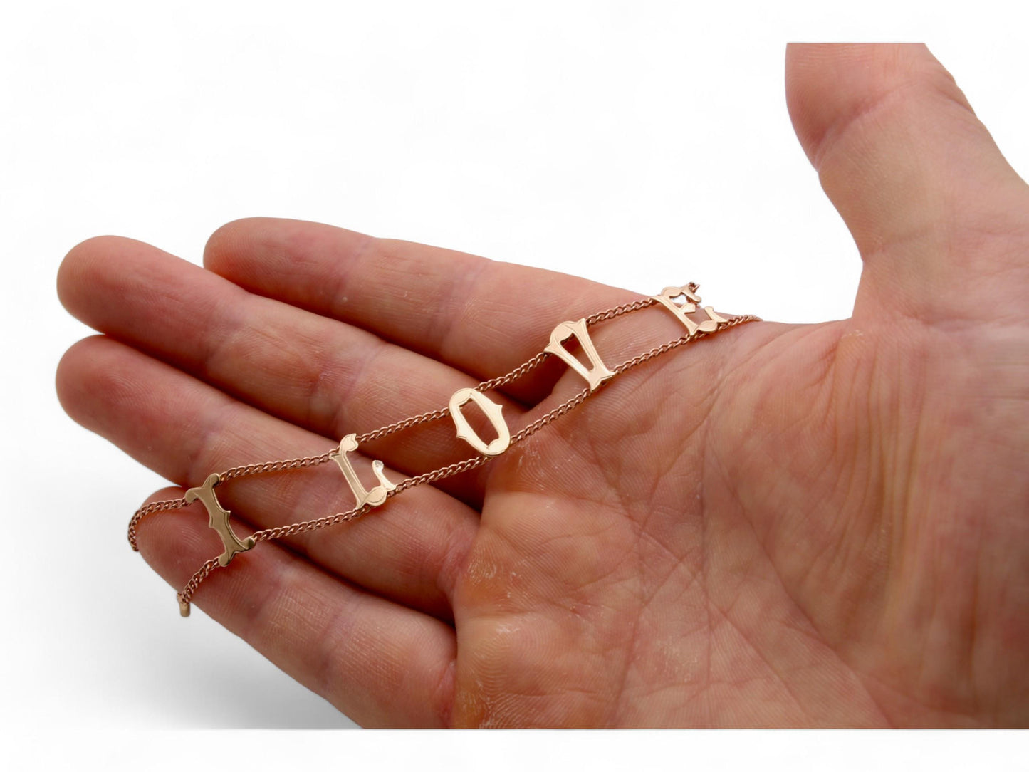 Vintage 9ct Gold I Love You Bracelet, 7.25"