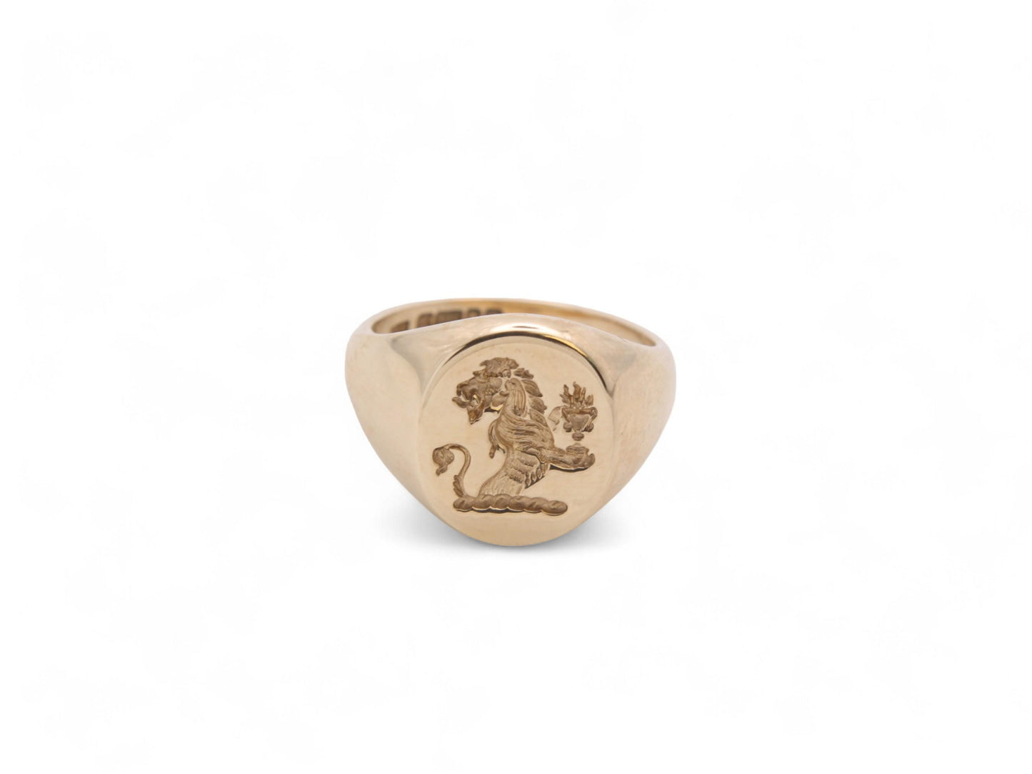 Vintage 9ct Gold Intaglio Lion Crest Signet Ring
