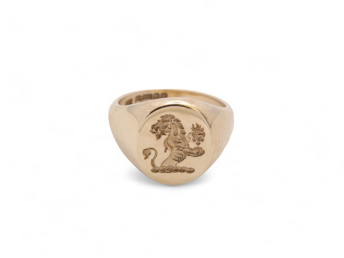 Vintage 9ct Gold Intaglio Lion Crest Signet Ring