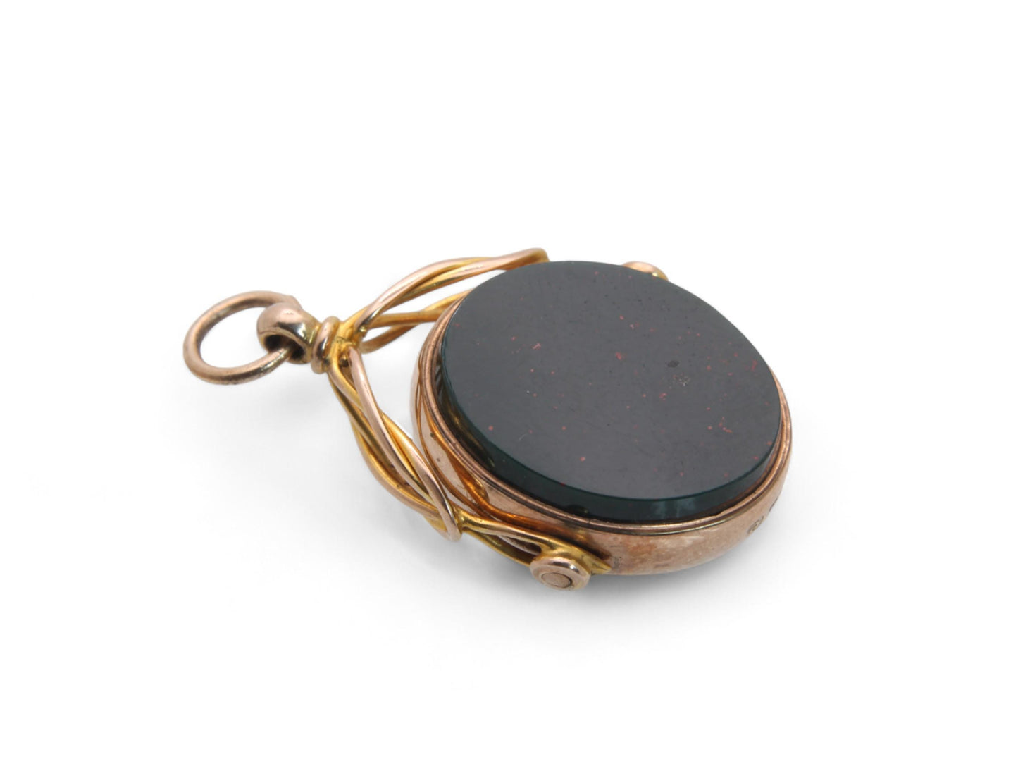 Antique 9ct Yellow Gold Bloodstone Spinner Pendant