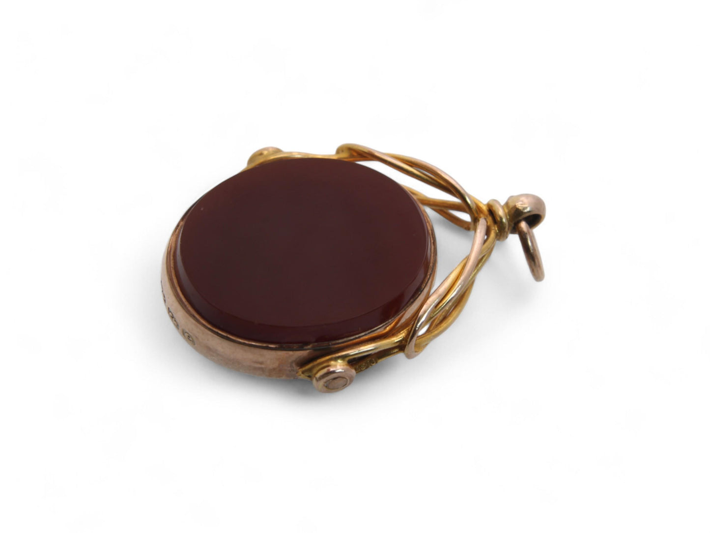 Antique 9ct Yellow Gold Bloodstone Spinner Pendant
