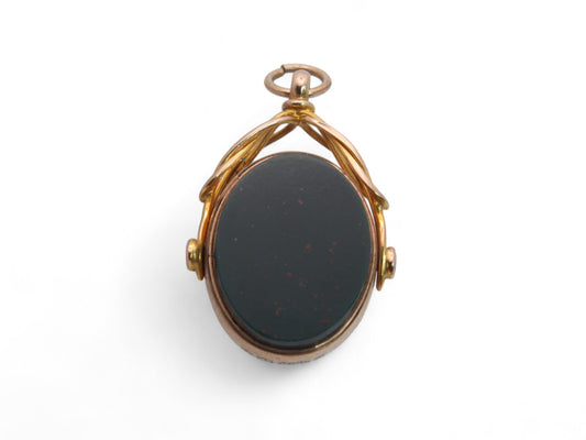 Antique 9ct Yellow Gold Bloodstone Spinner Pendant