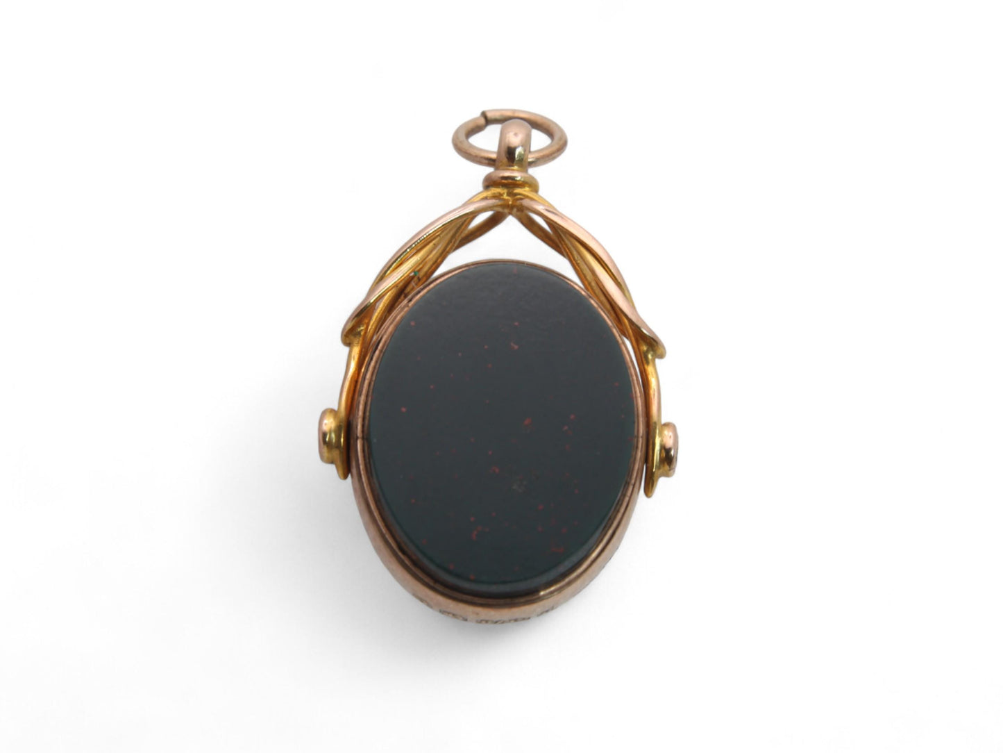 Antique 9ct Yellow Gold Bloodstone Spinner Pendant