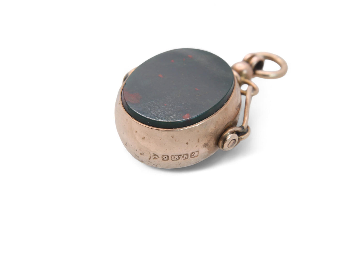Antique 9ct Gold Bloodstone Carnelian Spinner Pendant, 1902