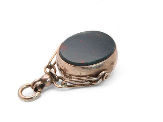 Antique 9ct Gold Bloodstone Carnelian Spinner Pendant, 1902