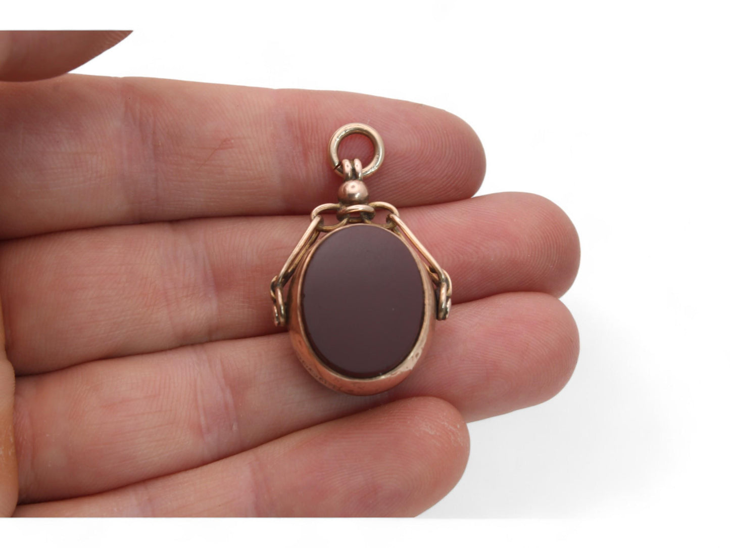 Antique 9ct Gold Bloodstone Carnelian Spinner Pendant, 1902