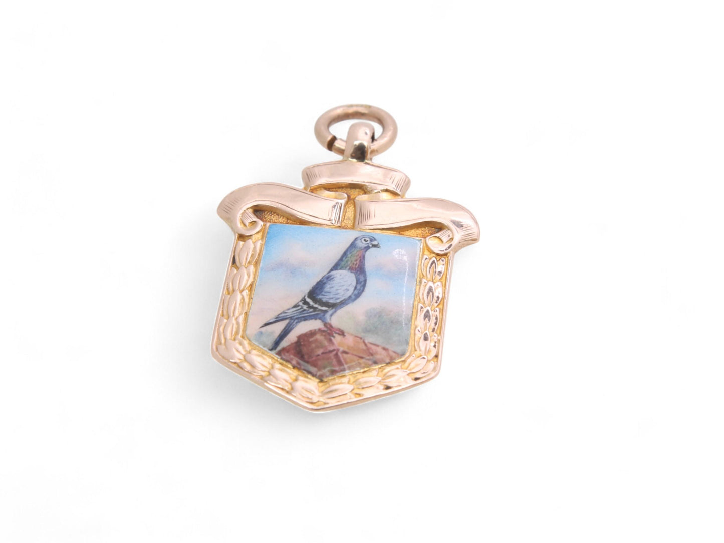 Antique 9ct Gold Pigeon Porcelain Pendant