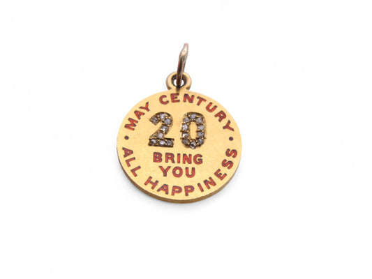 Antique 18ct Gold Diamond Pendant "May 20 Century Bring You All Happiness'