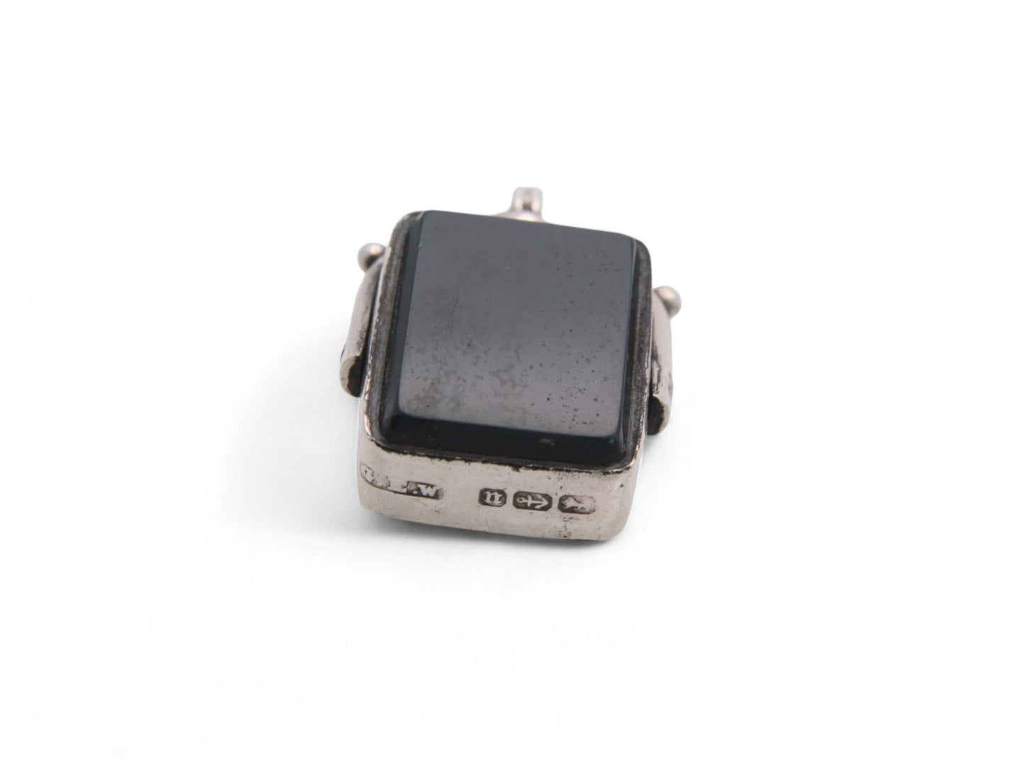 Antique Sterling Silver Bloodstone Carnelian Spinner Pendant, 1887