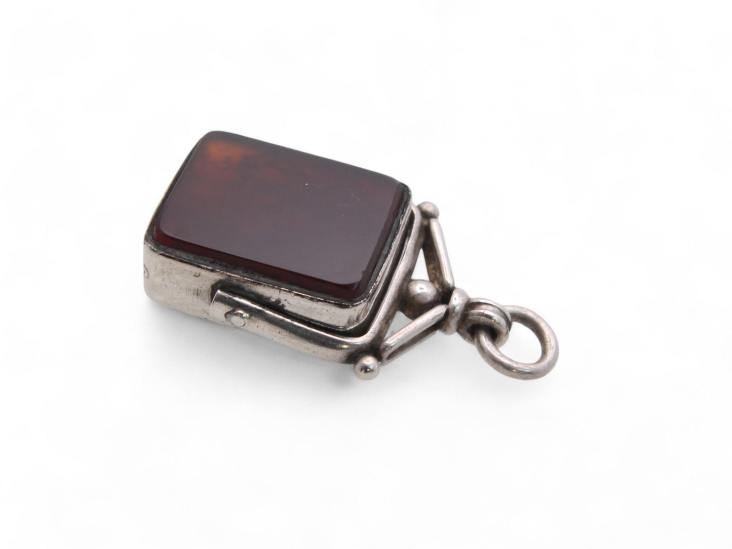 Antique Sterling Silver Bloodstone Carnelian Spinner Pendant, 1887