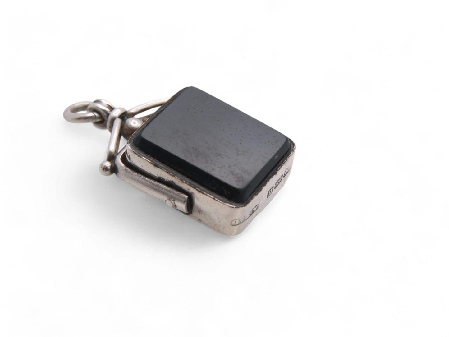 Antique Sterling Silver Bloodstone Carnelian Spinner Pendant, 1887