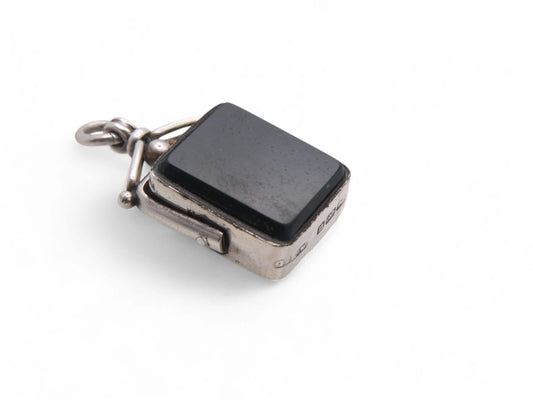 Antique Sterling Silver Bloodstone Carnelian Spinner Pendant, 1887