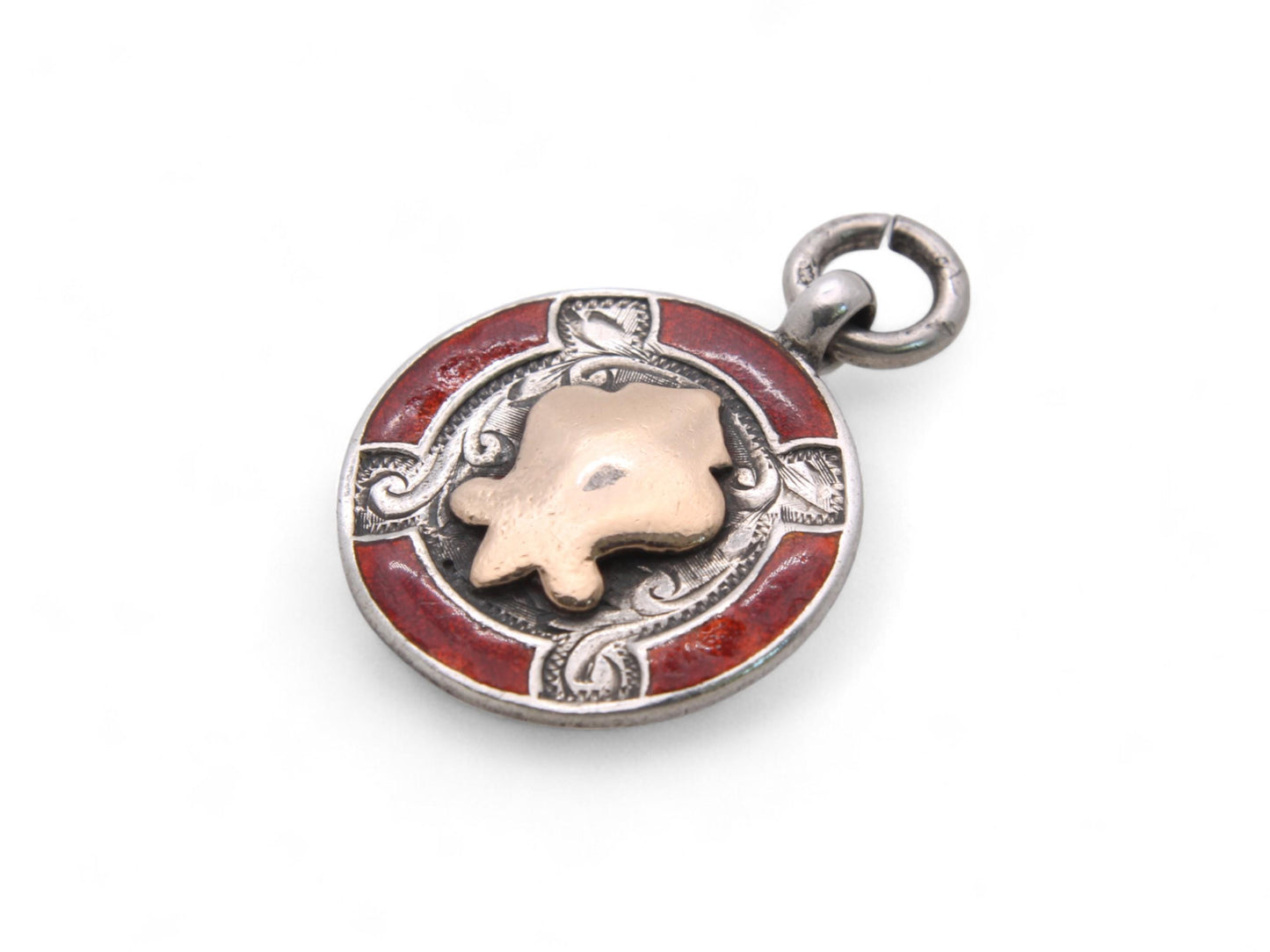 Antique Sterling Silver Gold & Red Enamel Pendant