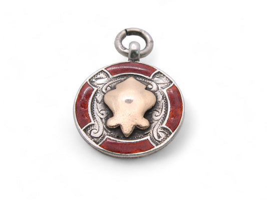 Antique Sterling Silver Gold & Red Enamel Pendant