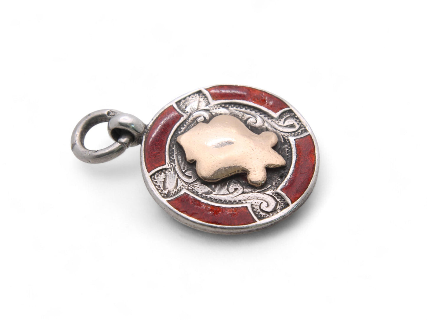 Antique Sterling Silver Gold & Red Enamel Pendant