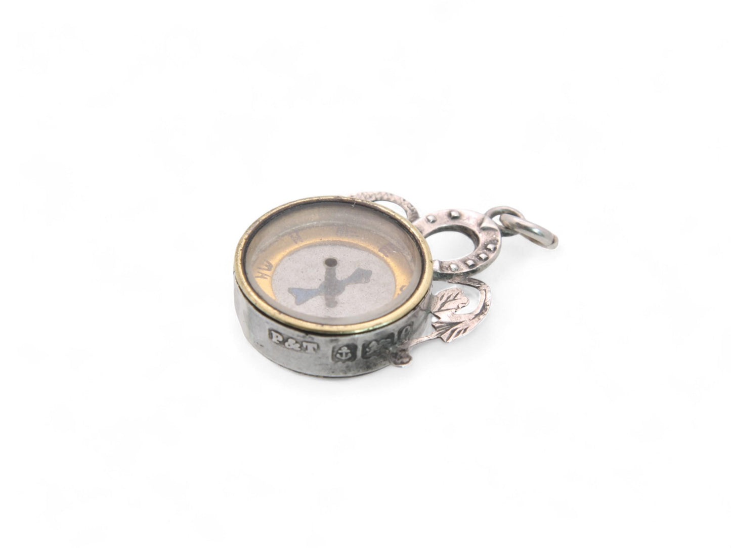 Antique Sterling Silver Lucky Horseshoe Compass Pendant