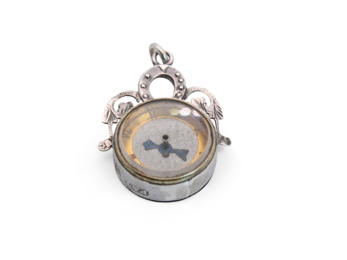 Antique Sterling Silver Lucky Horseshoe Compass Pendant