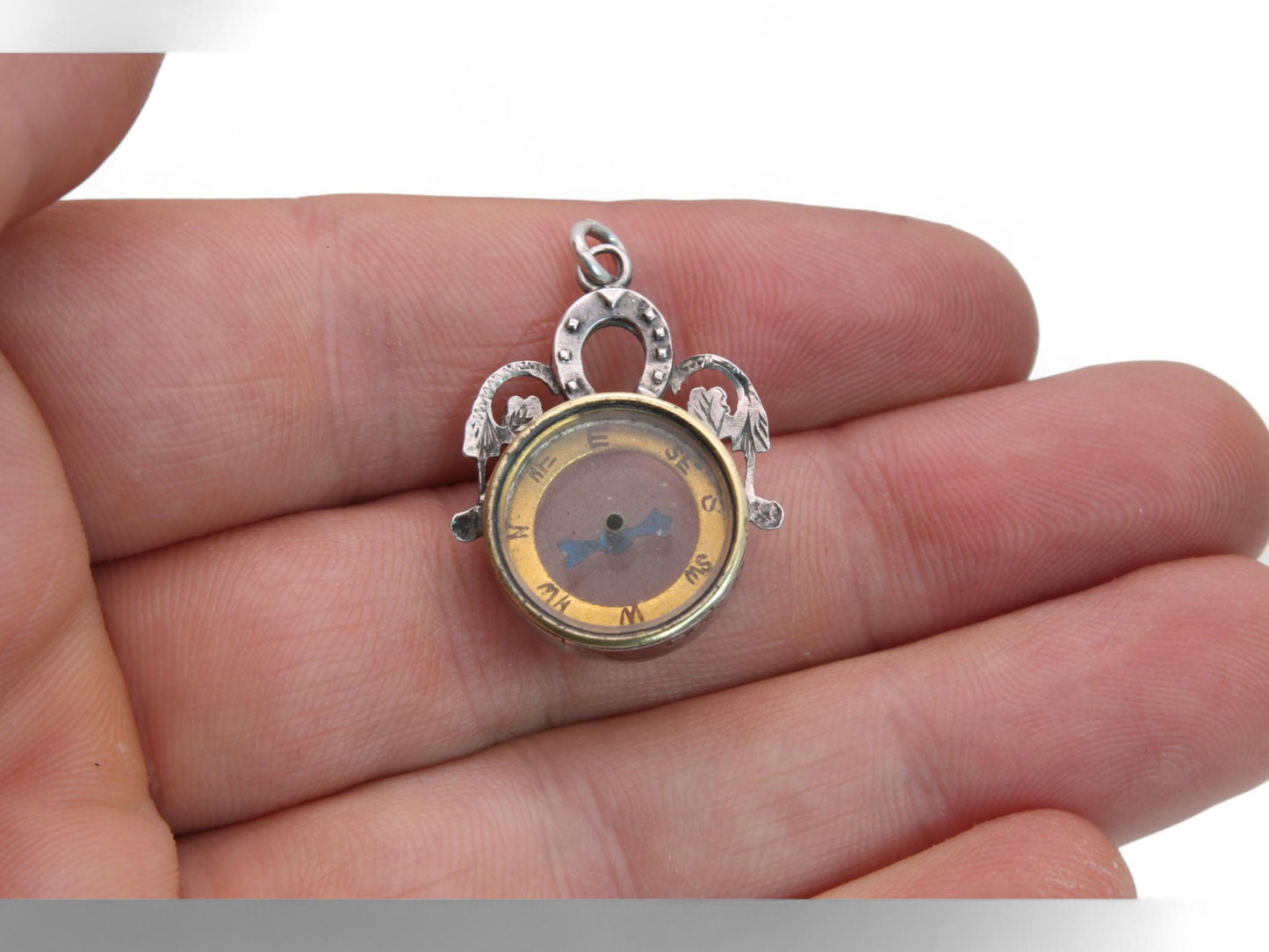Antique Sterling Silver Lucky Horseshoe Compass Pendant