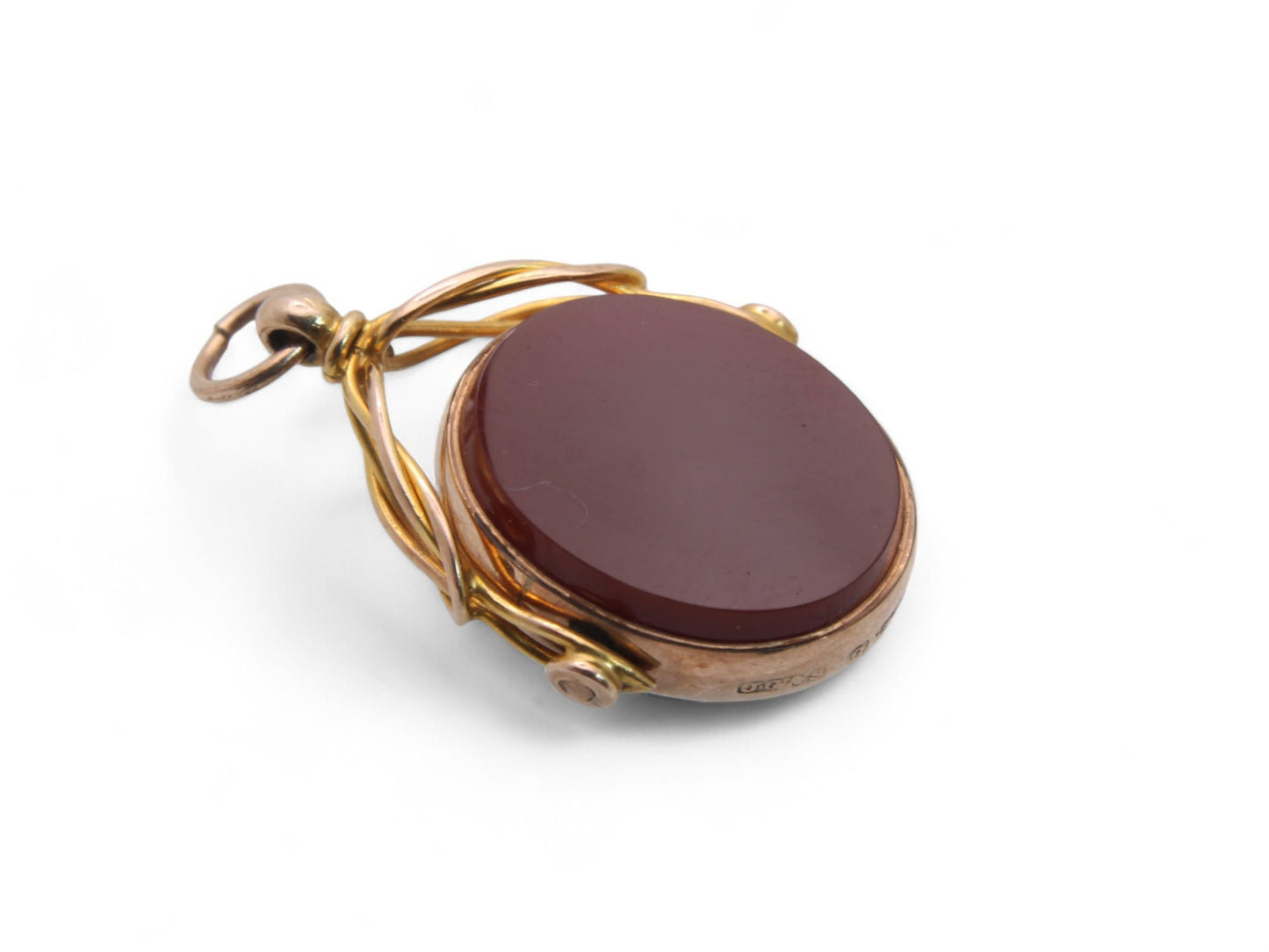 Antique 9ct Yellow Gold Bloodstone Spinner Pendant