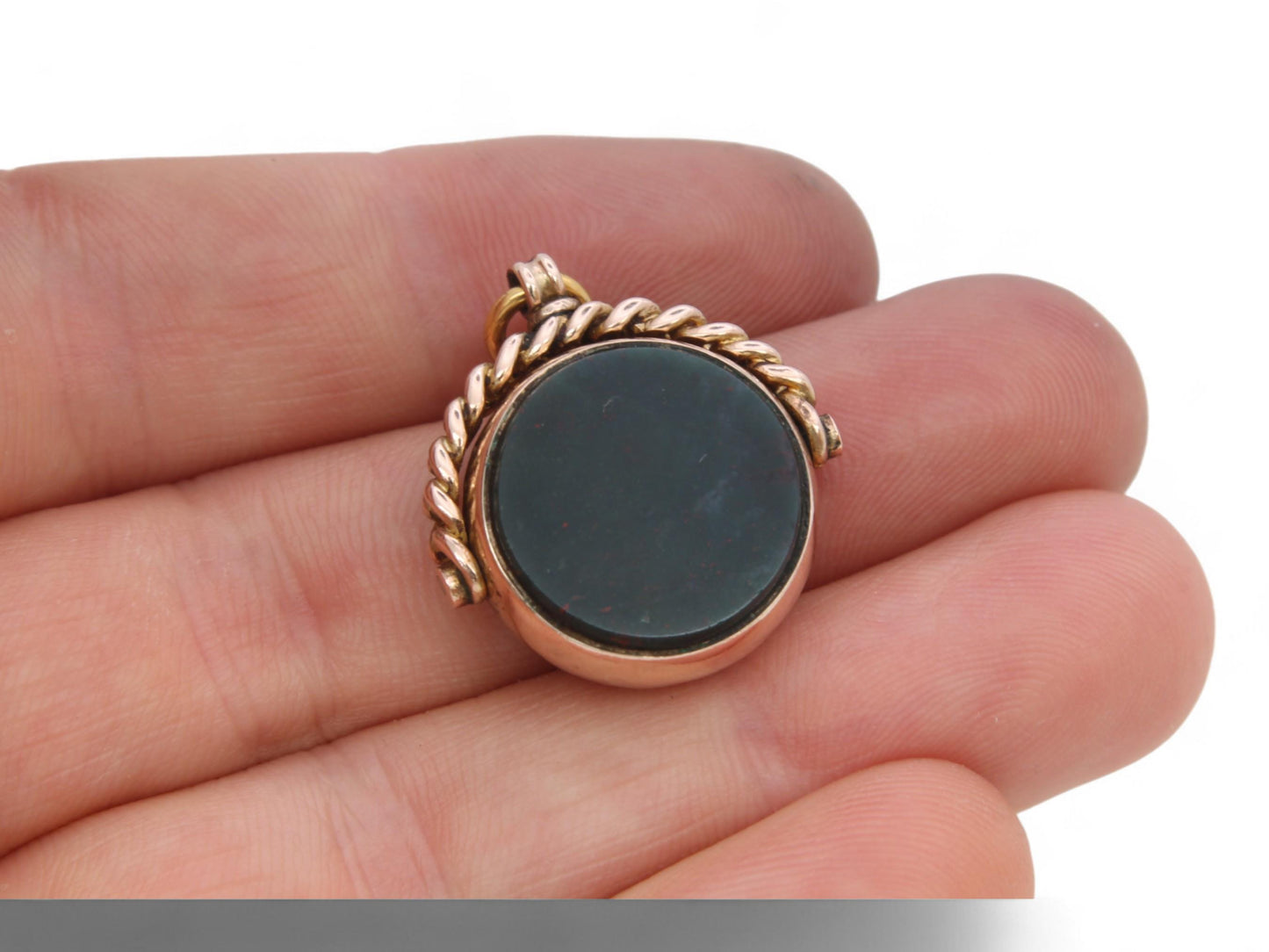 Antique 9ct Gold Bloodstone Compass Pendant