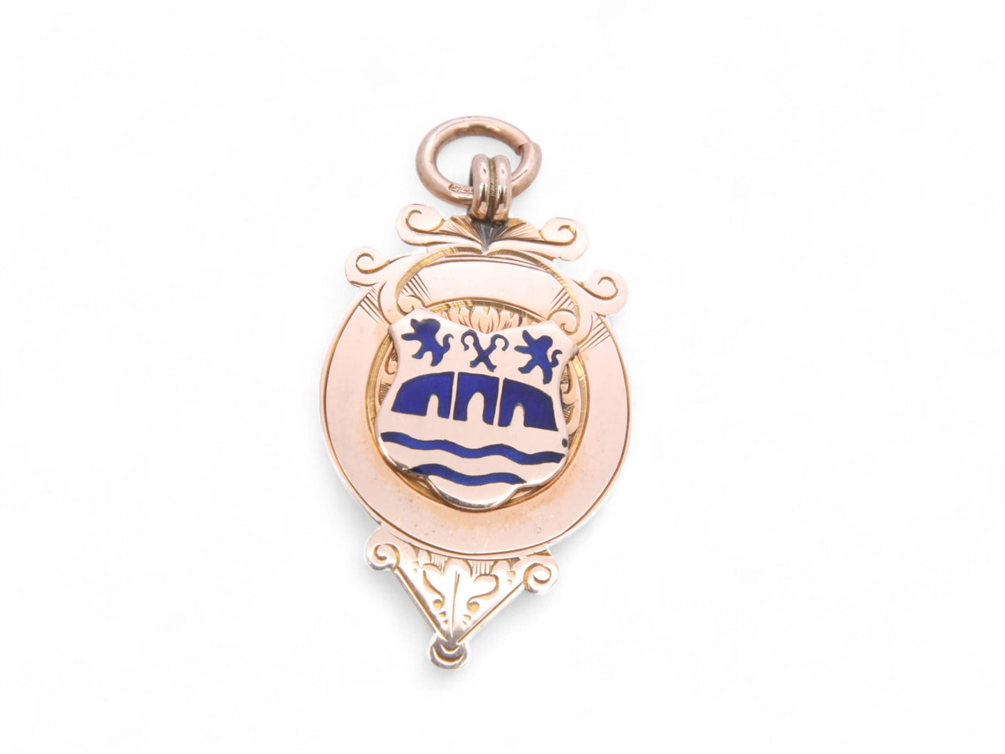 Antique 9ct Gold Lion Enamel Pendant
