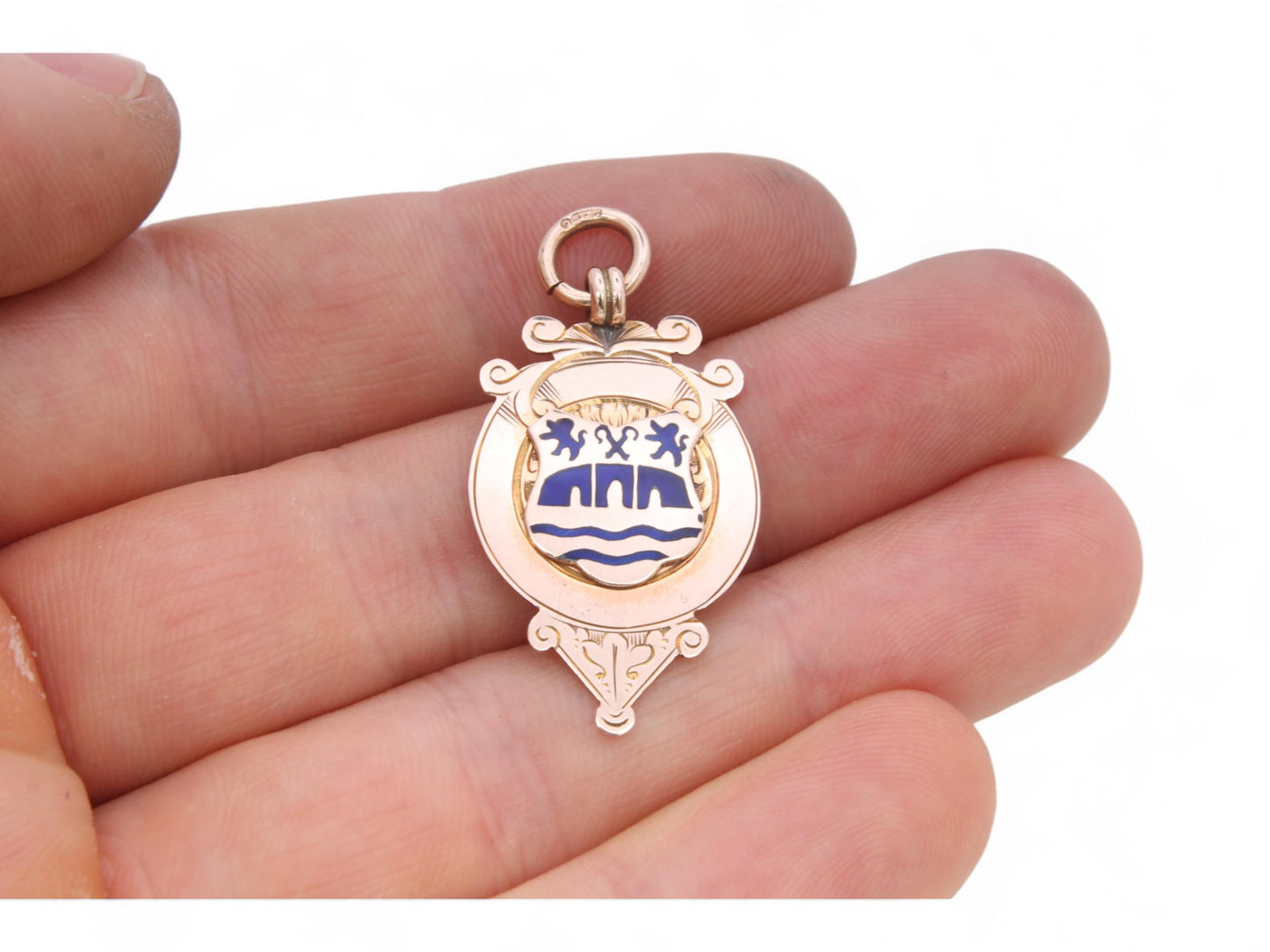 Antique 9ct Gold Lion Enamel Pendant