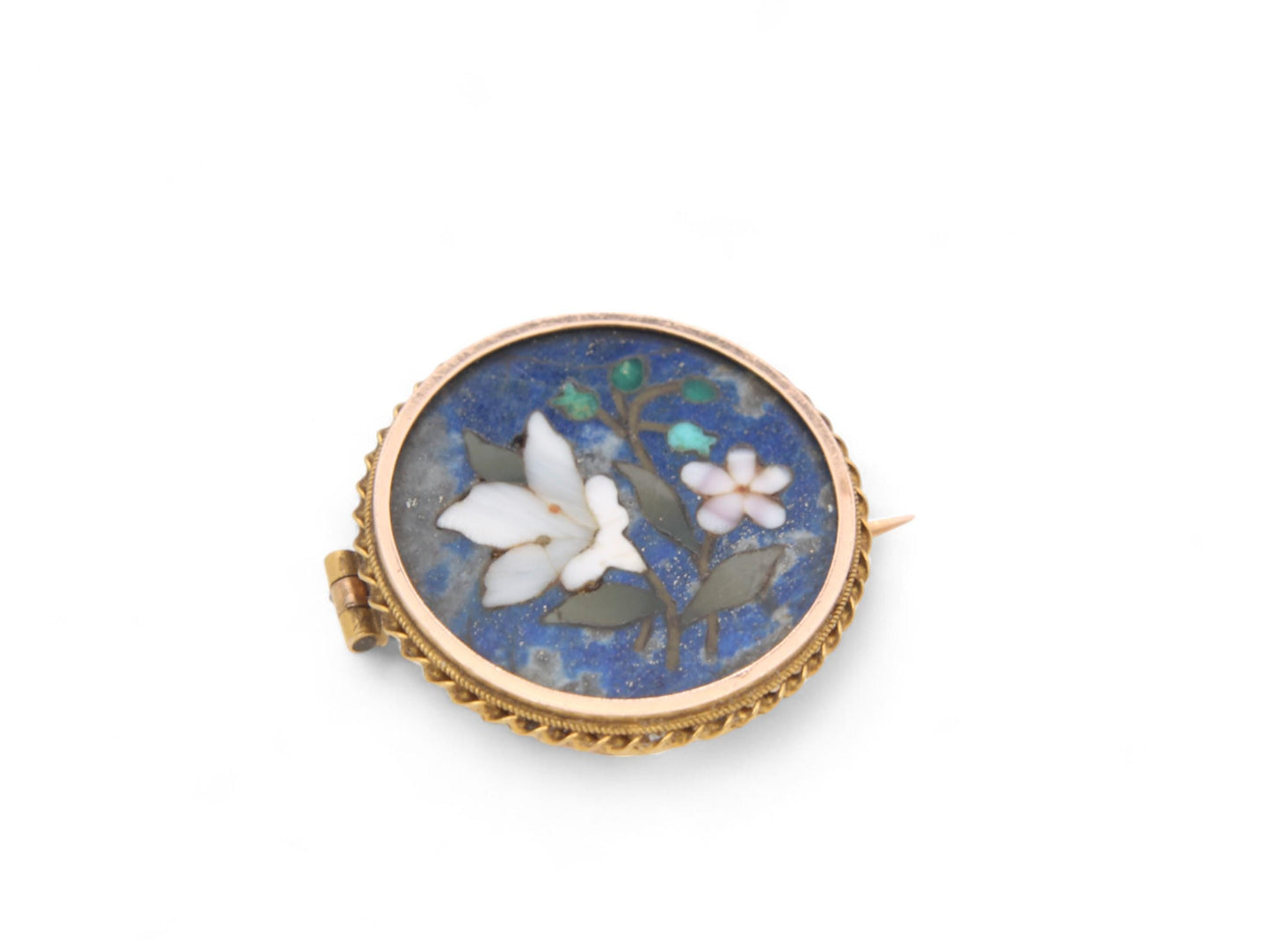 Antique 9ct Gold Pietra Dura Flower Brooch