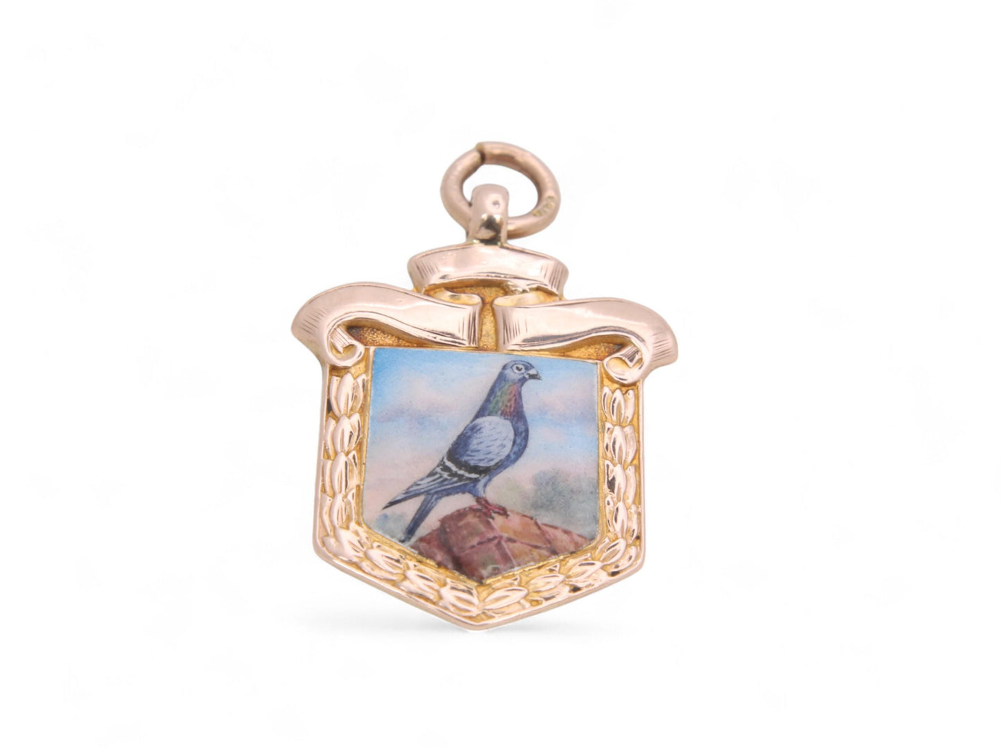 Antique 9ct Gold Pigeon Porcelain Pendant