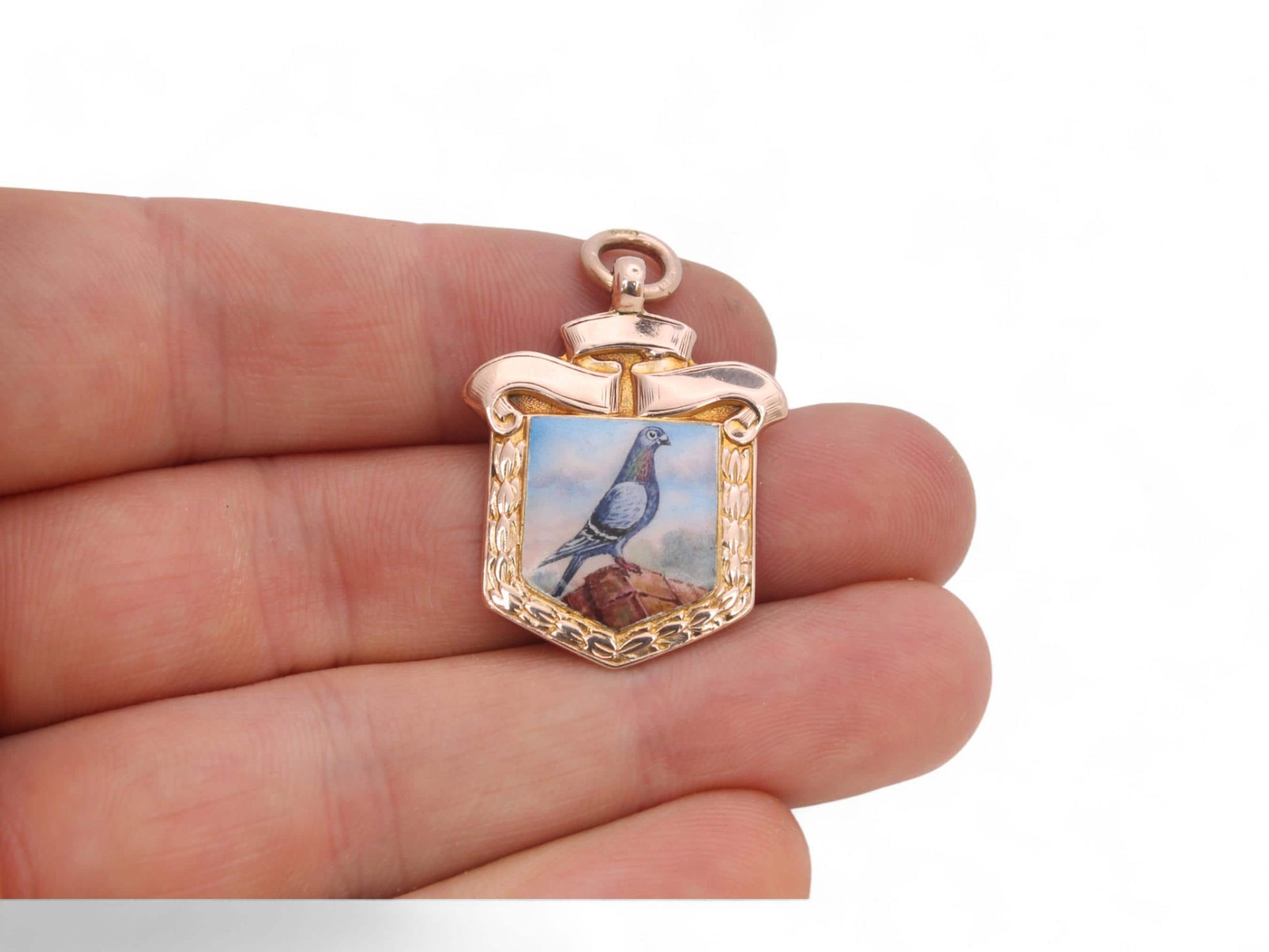 Antique-9ct-Gold-Pigeon-Porcelain-Pendant