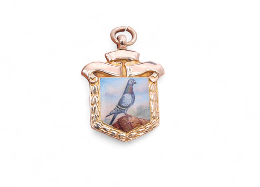 Antique 9ct Gold Pigeon Porcelain Pendant