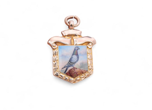 Antique 9ct Gold Pigeon Porcelain Pendant