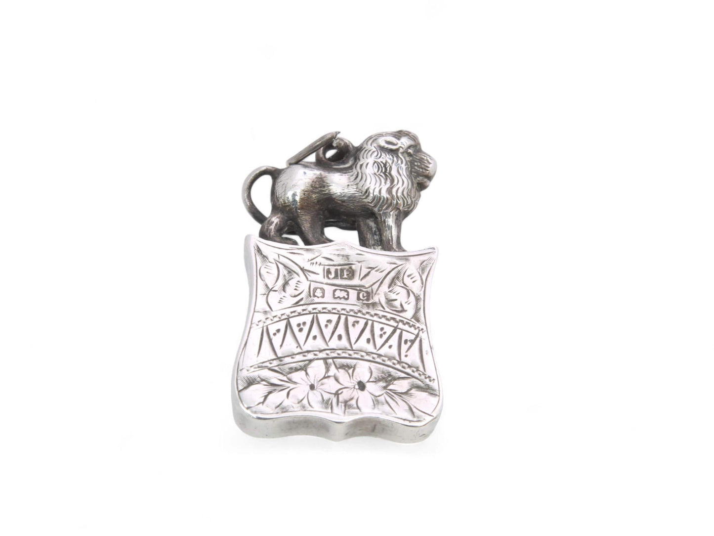 Antique Sterling Silver Lion Mounted Compass Pendant