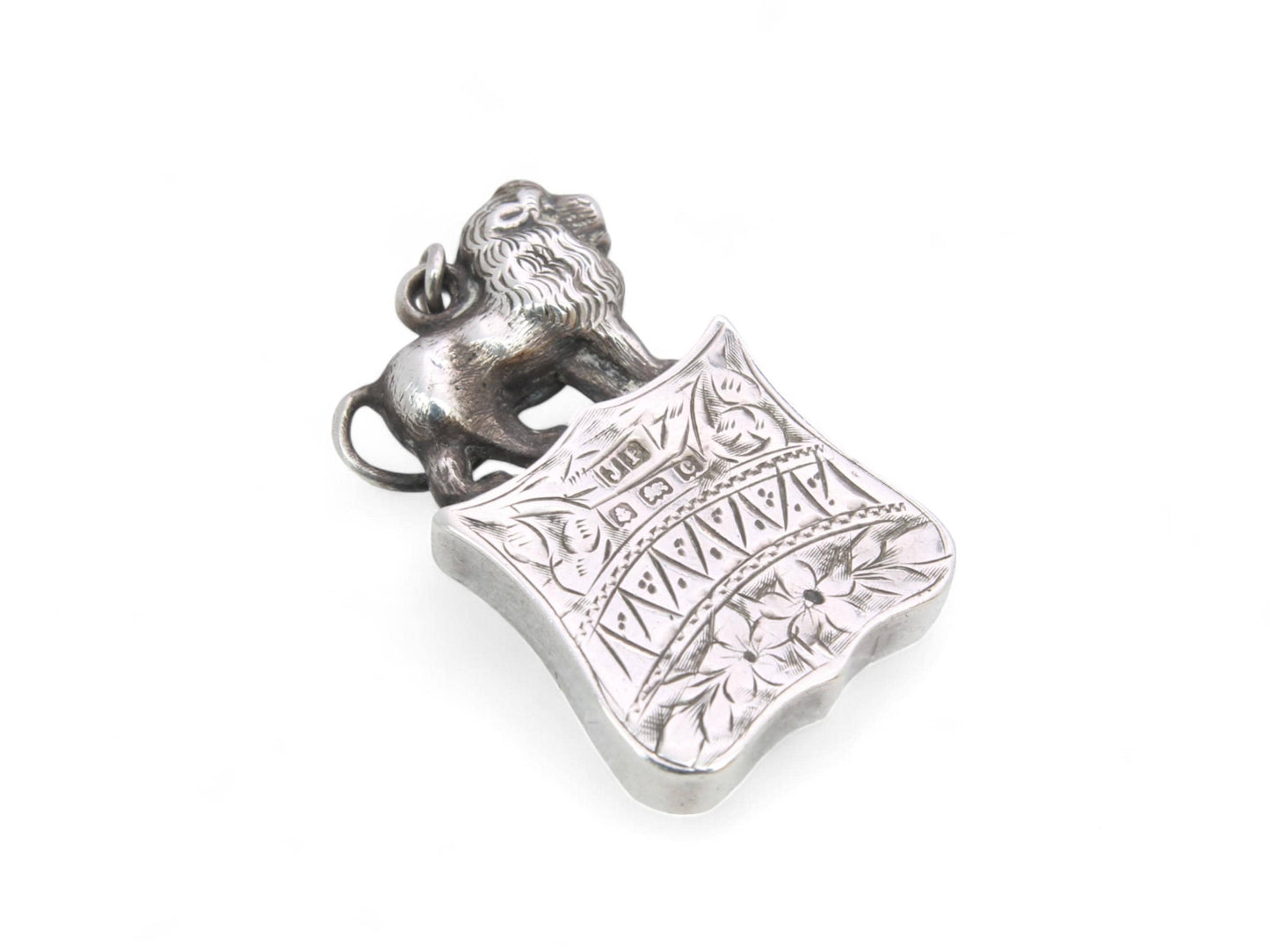 Antique Sterling Silver Lion Mounted Compass Pendant