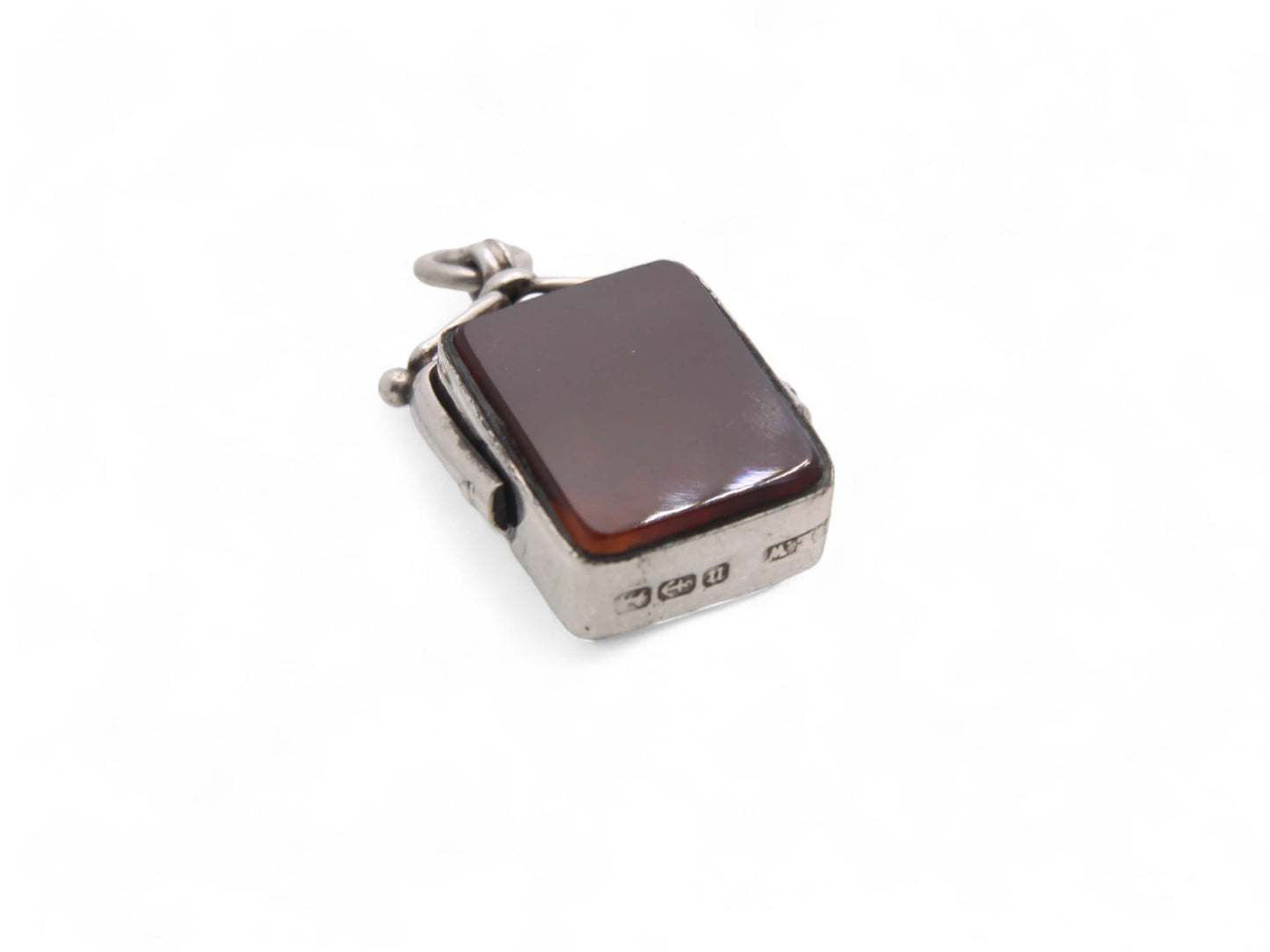 Antique Sterling Silver Bloodstone Carnelian Spinner Pendant, 1887