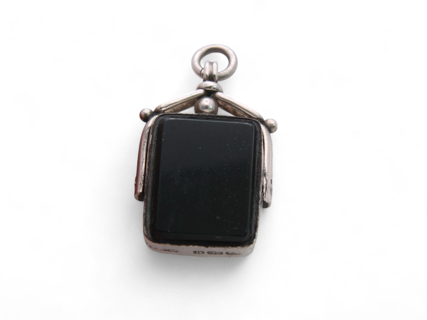 Antique Sterling Silver Bloodstone Carnelian Spinner Pendant, 1887