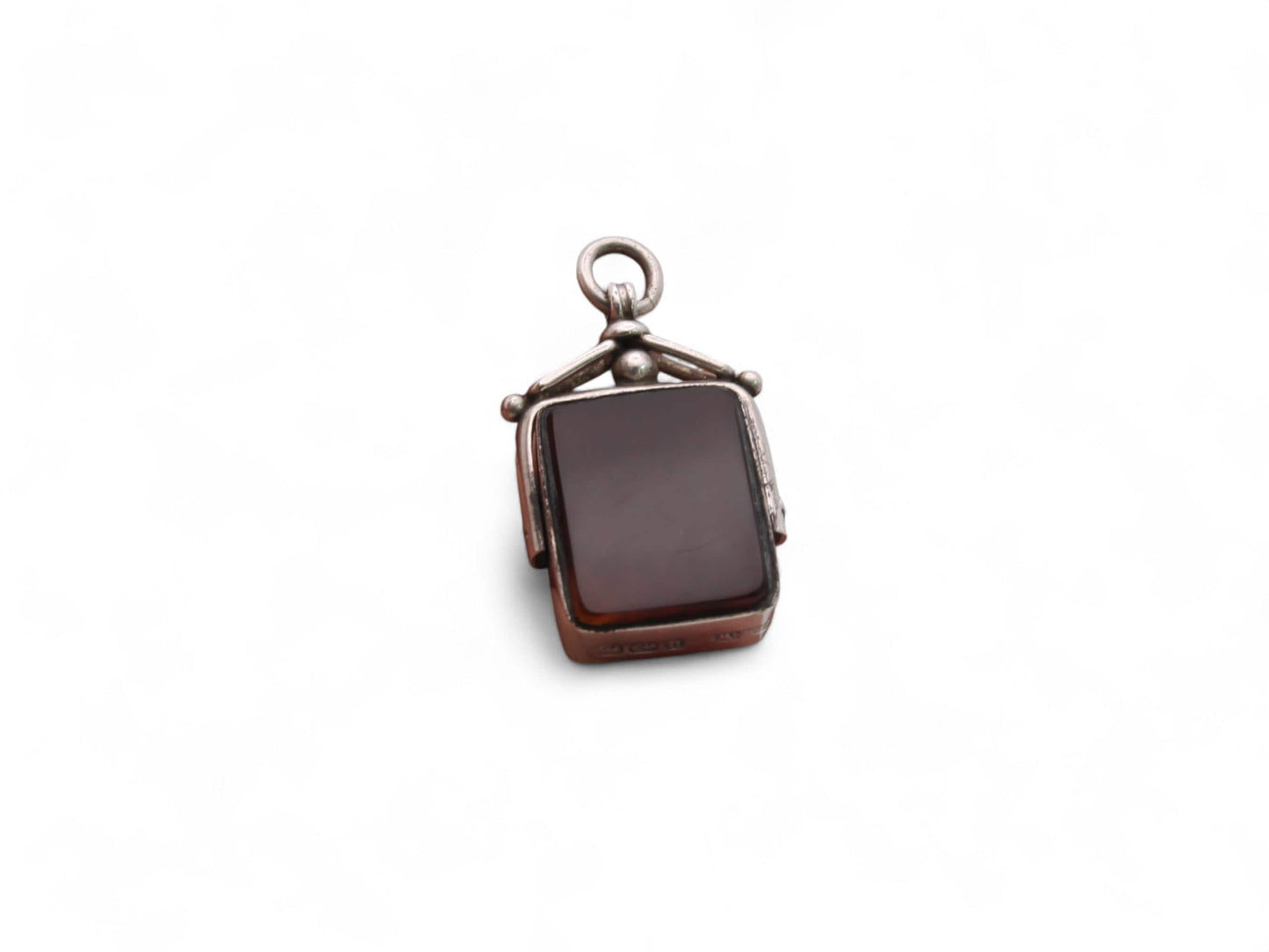 Antique Sterling Silver Bloodstone Carnelian Spinner Pendant, 1887