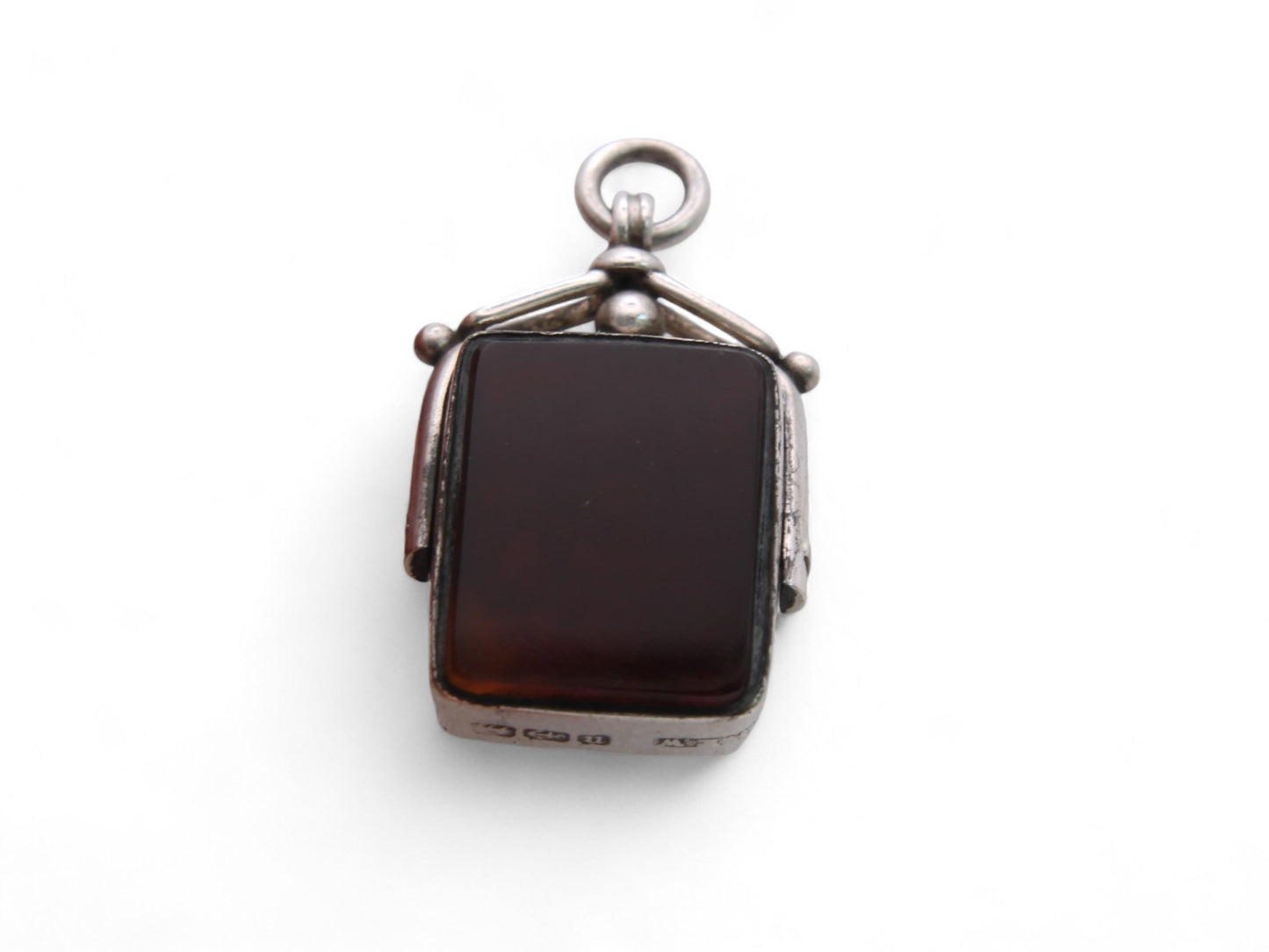 Antique Sterling Silver Bloodstone Carnelian Spinner Pendant, 1887