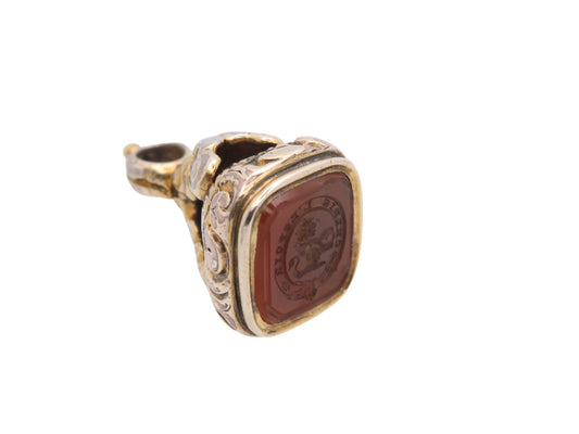 Antique 9ct Gold Cased Intaglio Lion Cherish Hope Crest Pendant
