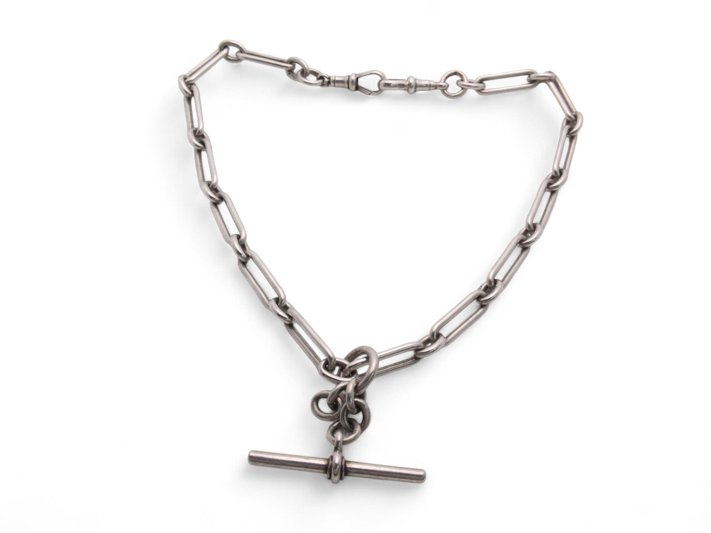 Antique Sterling Silver Trombone Link Double Albert Chain, 16"