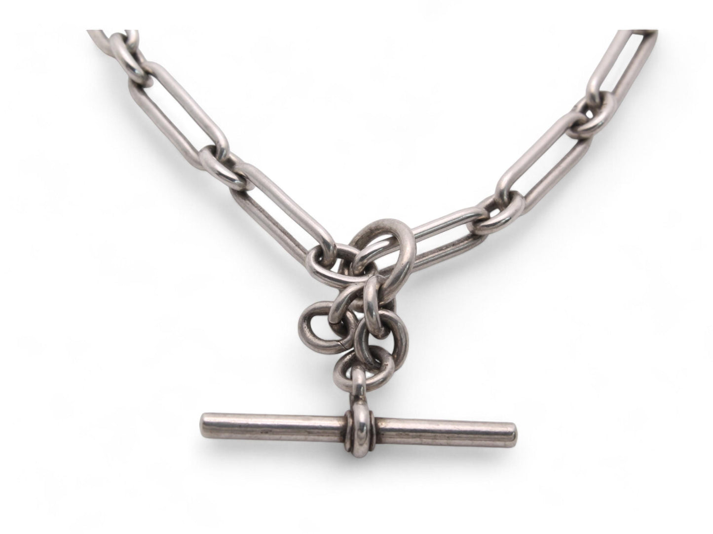 Antique Sterling Silver Trombone Link Double Albert Chain, 16"