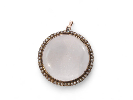 Antique 9ct Gold Seed Pearl Open Face Locket Pendant