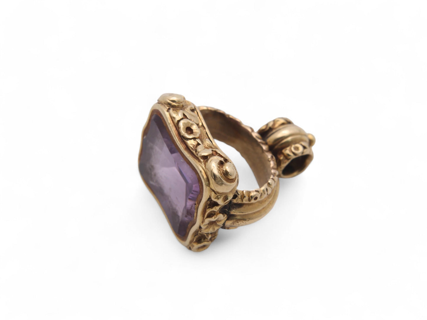 Antique 15ct Gold Chased Amethyst Pendant Seal